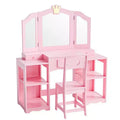 Table et Chaise de Coiffeuse pour Enfants Karl Home, Meuble de Rangement Coiffeuse Filles 2 en 1 avec Miroir Triptyque