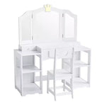 Karl Home Kids Vanity Table and Chair Set, 2 in 1 Girls Vanity Storage Cabinet w/Tri-Folding Mirror