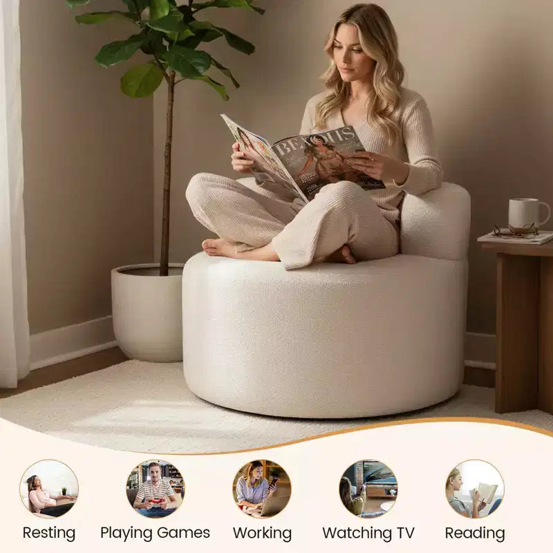 Pouf Costway avec tissu polaire doux en Teddy et dossier incurvé pour salon, chambre beige/gris