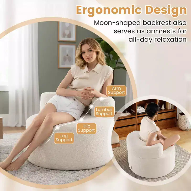 Pouf Costway avec tissu polaire doux en Teddy et dossier incurvé pour salon, chambre beige/gris