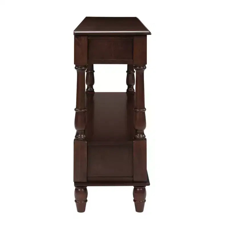 Console étroite en bois massif de 137 cm avec rangement, table de canapé moderne à 2 niveaux, table d'entrée pour salon, couloir ou hall d'entrée - Panipeachy