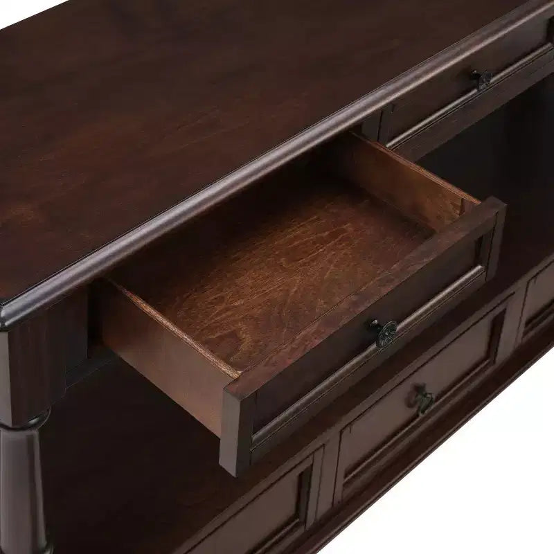 Console étroite en bois massif de 137 cm avec rangement, table de canapé moderne à 2 niveaux, table d'entrée pour salon, couloir ou hall d'entrée - Panipeachy