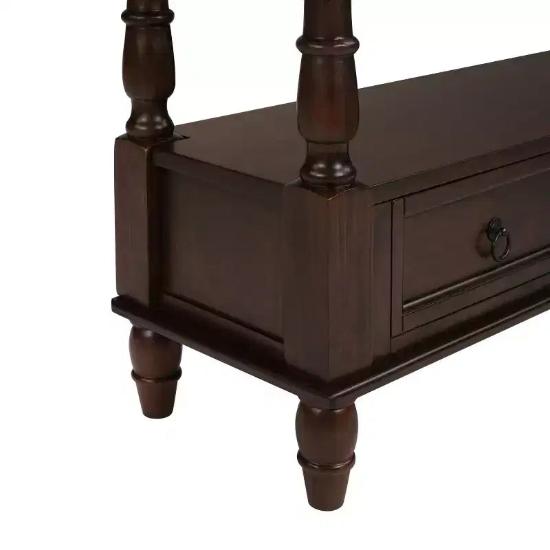 Console étroite en bois massif de 137 cm avec rangement, table de canapé moderne à 2 niveaux, table d'entrée pour salon, couloir ou hall d'entrée - Panipeachy