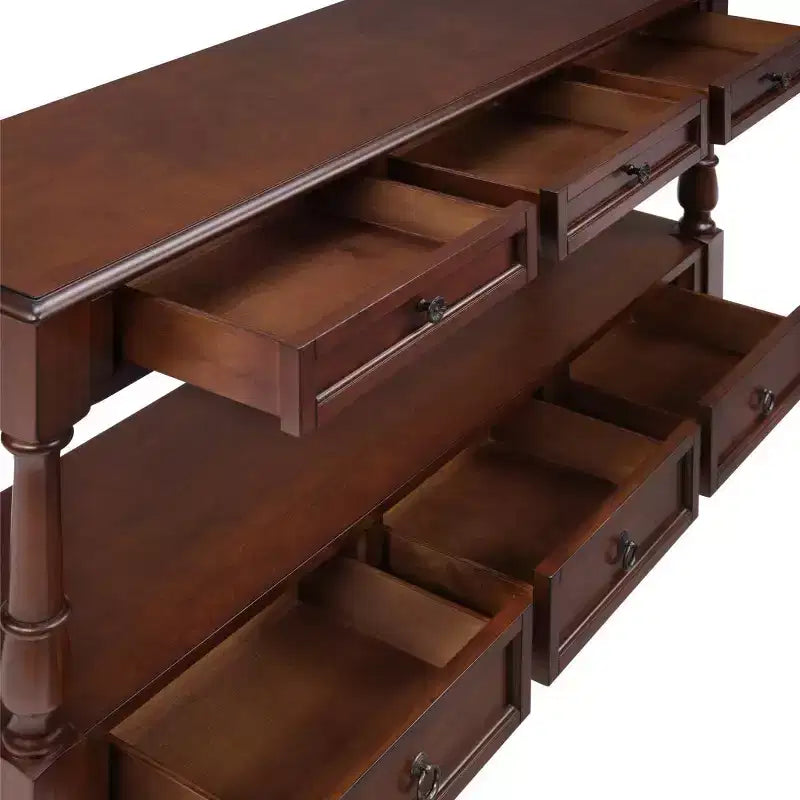 Console étroite en bois massif de 137 cm avec rangement, table de canapé moderne à 2 niveaux, table d'entrée pour salon, couloir ou hall d'entrée - Panipeachy