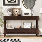 Console étroite en bois massif de 137 cm avec rangement, table de canapé moderne à 2 niveaux, table d'entrée pour salon, couloir ou hall d'entrée - Panipeachy