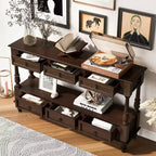 Console étroite en bois massif de 137 cm avec rangement, table de canapé moderne à 2 niveaux, table d'entrée pour salon, couloir ou hall d'entrée - Panipeachy