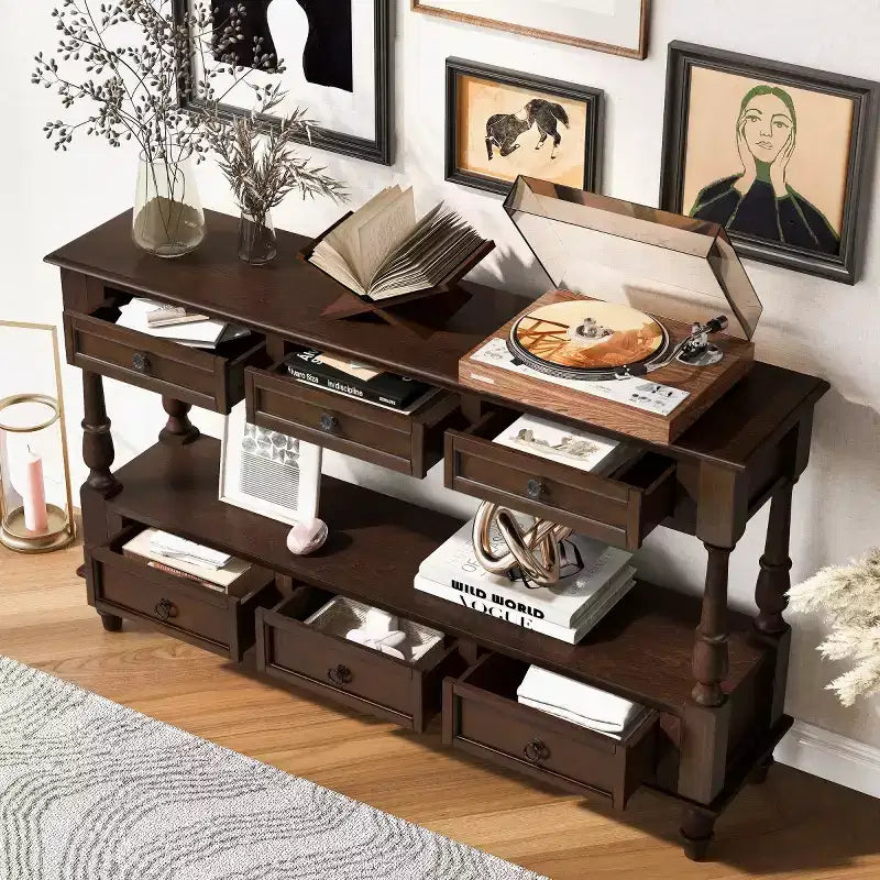 Console étroite en bois massif de 137 cm avec rangement, table de canapé moderne à 2 niveaux, table d'entrée pour salon, couloir ou hall d'entrée - Panipeachy