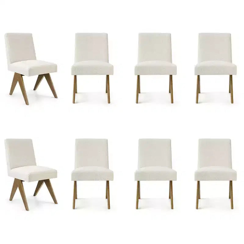 Lot de 8 chaises de salle à manger modernes rembourrées, chaises d'appoint sans accoudoirs en lin avec pieds en bois pour la cuisine, la salle à manger ou le salon - Panipeachy