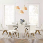 Lot de 8 chaises de salle à manger modernes rembourrées, chaises d'appoint sans accoudoirs en lin avec pieds en bois pour la cuisine, la salle à manger ou le salon - Panipeachy