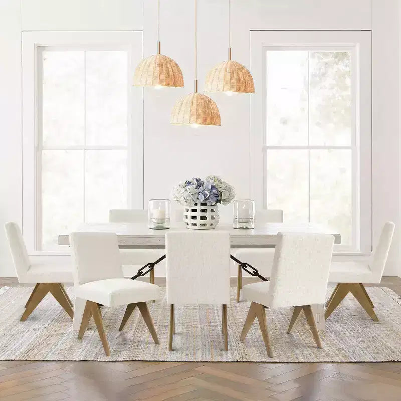 Lot de 8 chaises de salle à manger modernes rembourrées, chaises d'appoint sans accoudoirs en lin avec pieds en bois pour la cuisine, la salle à manger ou le salon - Panipeachy