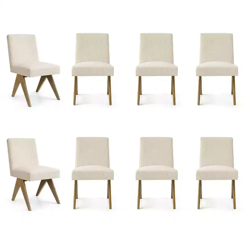 Lot de 8 chaises de salle à manger modernes rembourrées, chaises d'appoint sans accoudoirs en lin avec pieds en bois pour la cuisine, la salle à manger ou le salon - Panipeachy