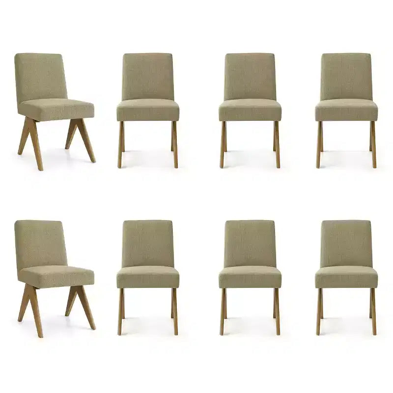 Lot de 8 chaises de salle à manger modernes rembourrées, chaises d'appoint sans accoudoirs en lin avec pieds en bois pour la cuisine, la salle à manger ou le salon - Panipeachy