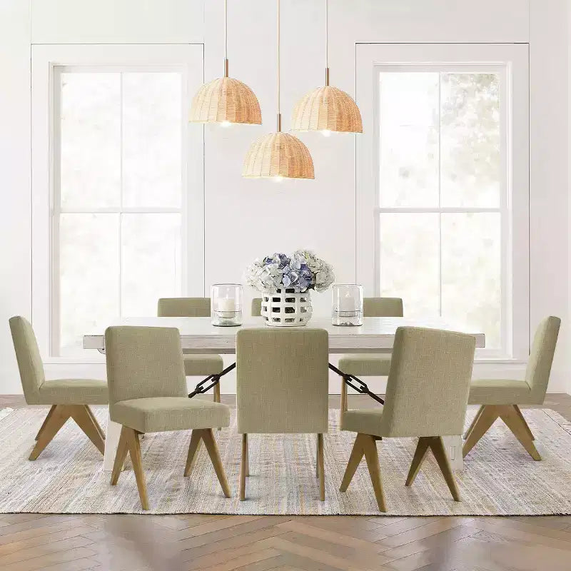 Lot de 8 chaises de salle à manger modernes rembourrées, chaises d'appoint sans accoudoirs en lin avec pieds en bois pour la cuisine, la salle à manger ou le salon - Panipeachy