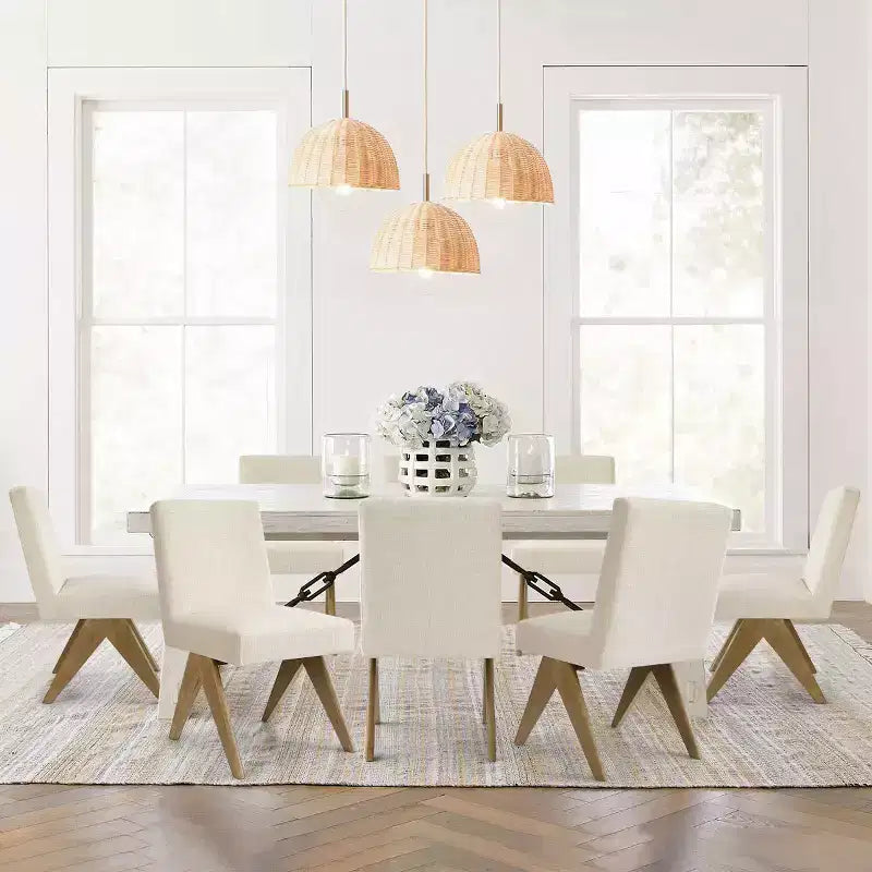 Lot de 8 chaises de salle à manger modernes rembourrées, chaises d'appoint sans accoudoirs en lin avec pieds en bois pour la cuisine, la salle à manger ou le salon - Panipeachy