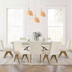 Lot de 8 chaises de salle à manger modernes rembourrées, chaises d'appoint sans accoudoirs en lin avec pieds en bois pour la cuisine, la salle à manger ou le salon - Panipeachy