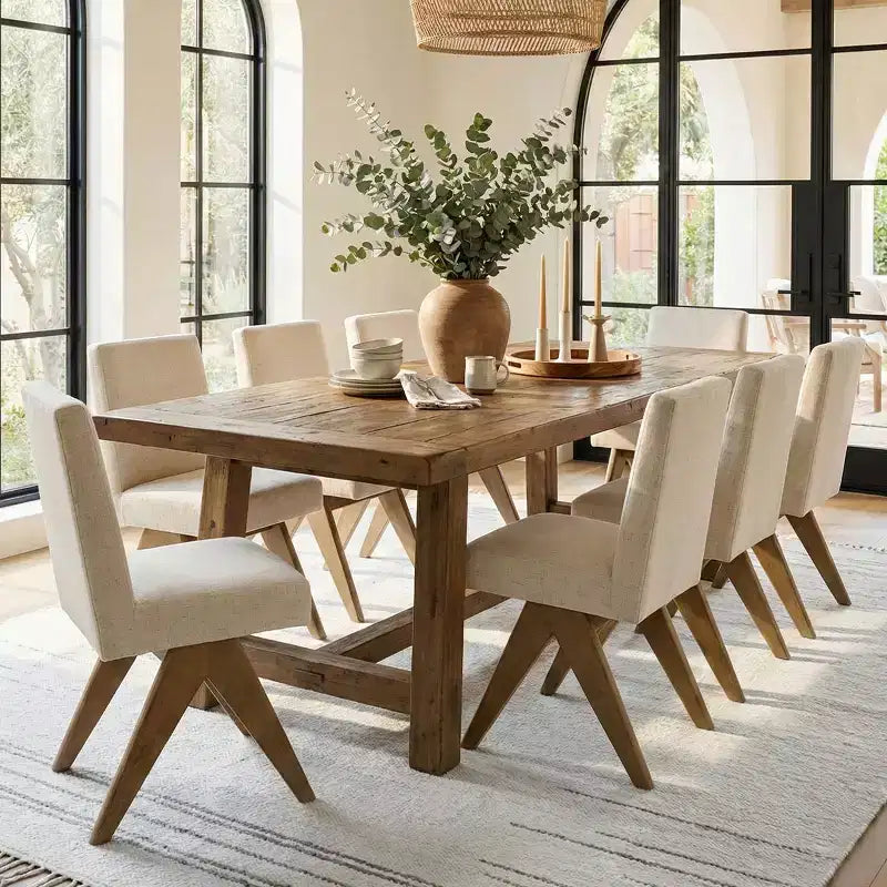 Modern Upholstered Dining Chairs Set of 8, Linen Armless Accent Side Chairs with Wood Legs for Kitchen, Dining Room or Living Room - Panipeachy