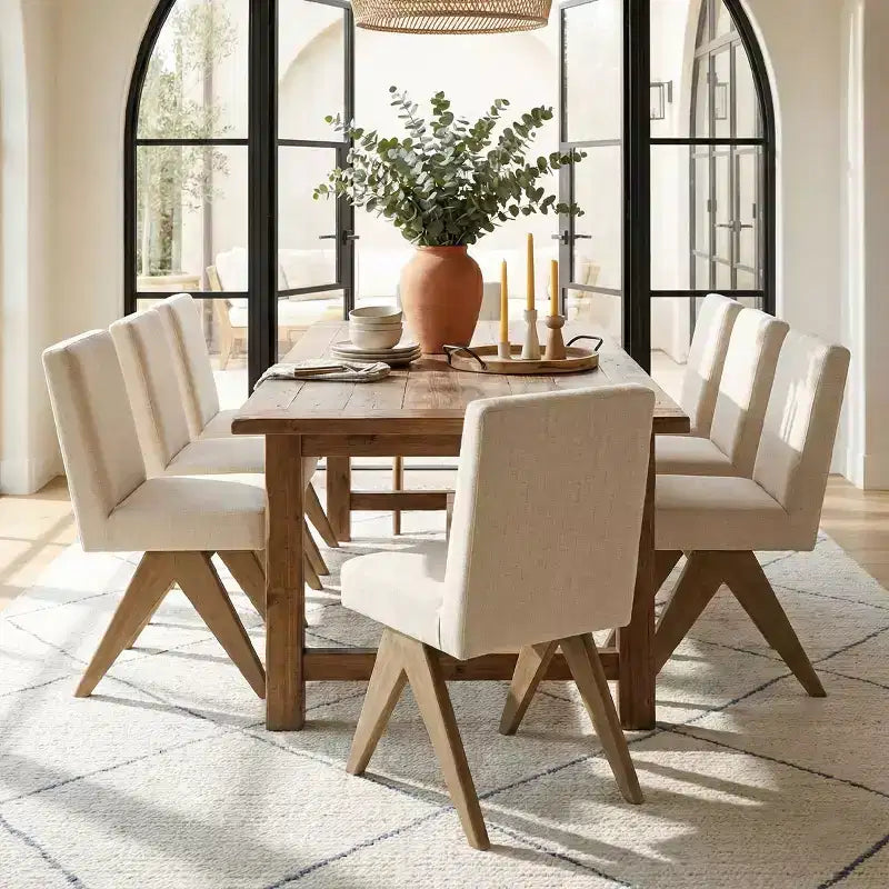 Lot de 8 chaises de salle à manger modernes rembourrées, chaises d'appoint sans accoudoirs en lin avec pieds en bois pour la cuisine, la salle à manger ou le salon - Panipeachy