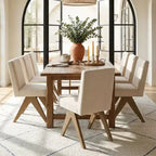 Lot de 8 chaises de salle à manger modernes rembourrées, chaises d'appoint sans accoudoirs en lin avec pieds en bois pour la cuisine, la salle à manger ou le salon - Panipeachy