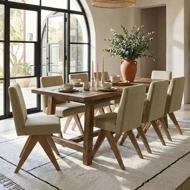 Lot de 8 chaises de salle à manger modernes rembourrées, chaises d'appoint sans accoudoirs en lin avec pieds en bois pour la cuisine, la salle à manger ou le salon - Panipeachy
