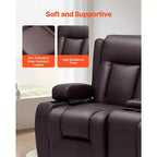 VEVOR Canapé inclinable deux places, Canapé inclinable en similicuir PU avec ports USB, porte-gobelets et sacs de rangement, Marron