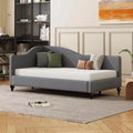 MAYEERTY Twin Size L-Shaped Linen Daybed, with Solid Wood Legs, Gray