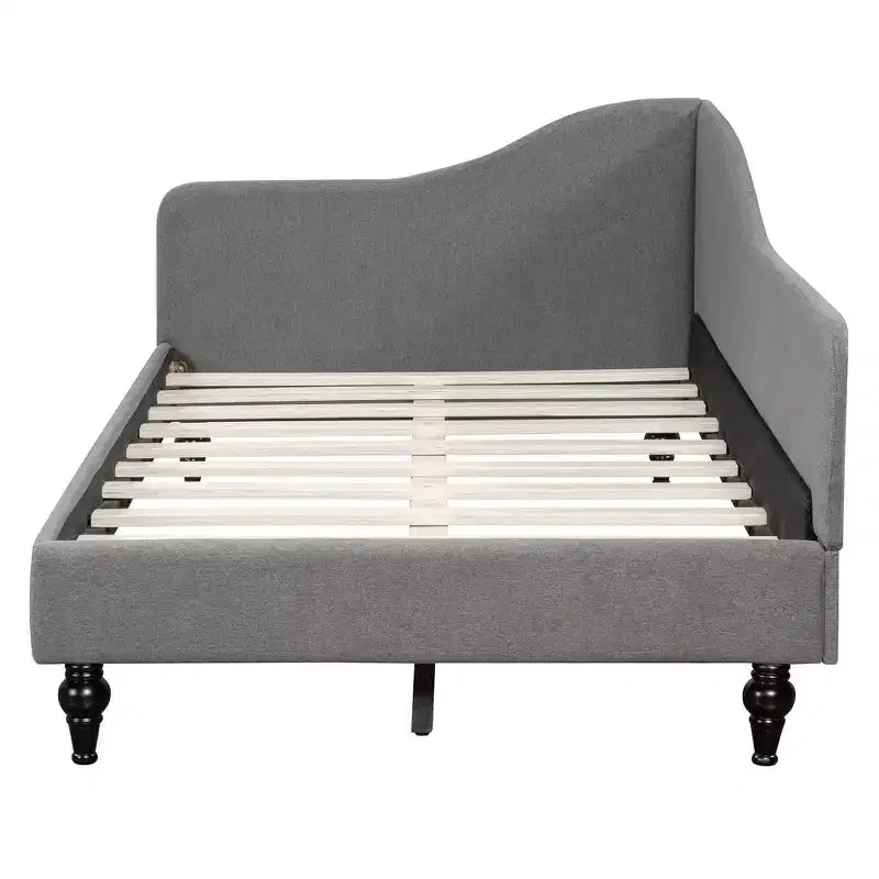 Lit de repos en lin en forme de L MAYEERTY, taille jumeau, avec pieds en bois massif, gris