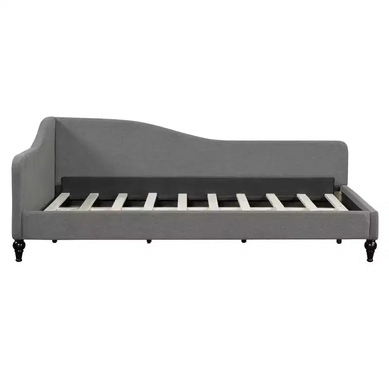 Lit de repos en lin en forme de L MAYEERTY, taille jumeau, avec pieds en bois massif, gris