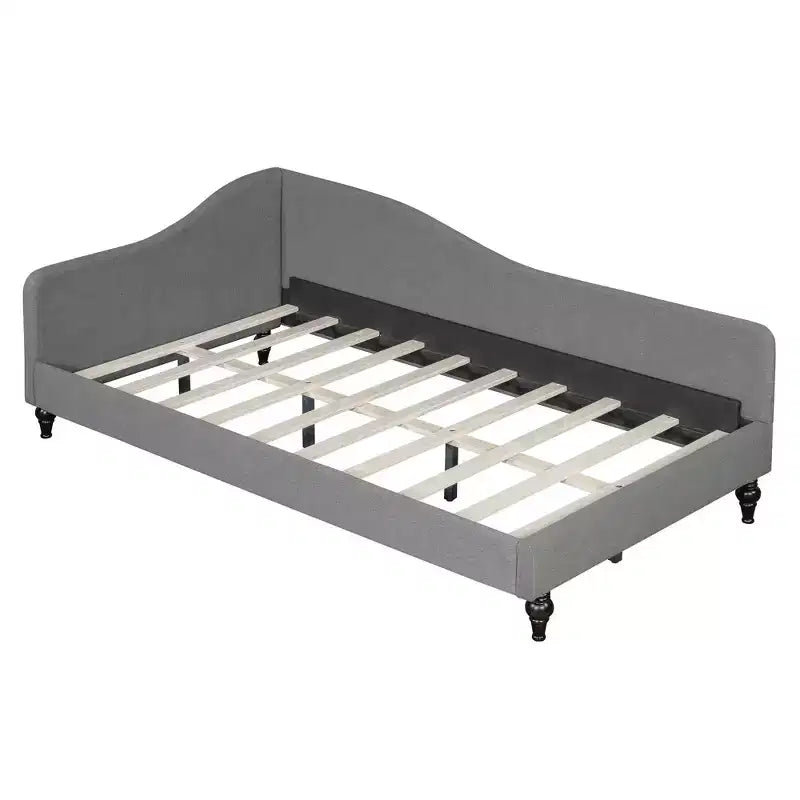 Lit de repos en lin en forme de L MAYEERTY, taille jumeau, avec pieds en bois massif, gris