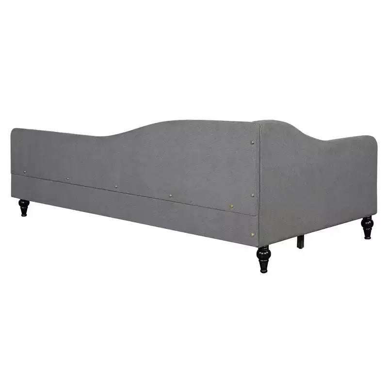 Lit de repos en lin en forme de L MAYEERTY, taille jumeau, avec pieds en bois massif, gris