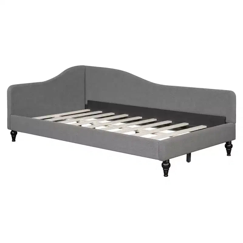 Lit de repos en lin en forme de L MAYEERTY, taille jumeau, avec pieds en bois massif, gris