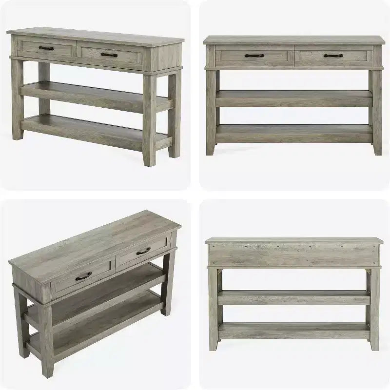 Console d'entrée de ferme Table de canapé en bois à 3 niveaux avec 2 tiroirs de rangement pour couloir, salon et entrée
