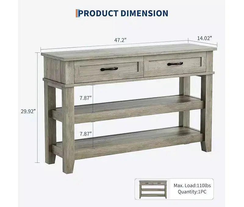 Console d'entrée de ferme Table de canapé en bois à 3 niveaux avec 2 tiroirs de rangement pour couloir, salon et entrée
