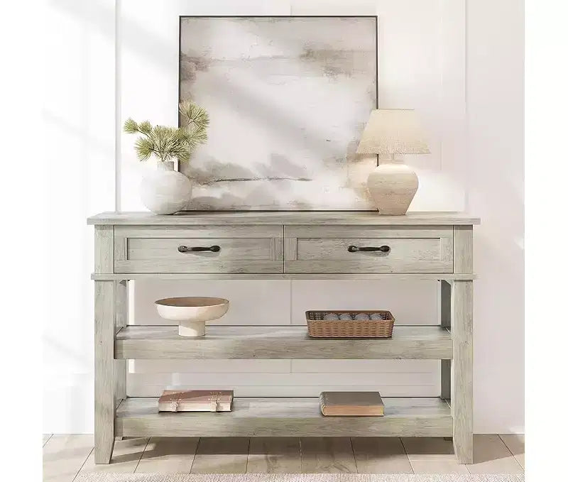 Console d'entrée de ferme Table de canapé en bois à 3 niveaux avec 2 tiroirs de rangement pour couloir, salon et entrée