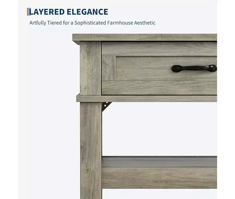 Console d'entrée de ferme Table de canapé en bois à 3 niveaux avec 2 tiroirs de rangement pour couloir, salon et entrée