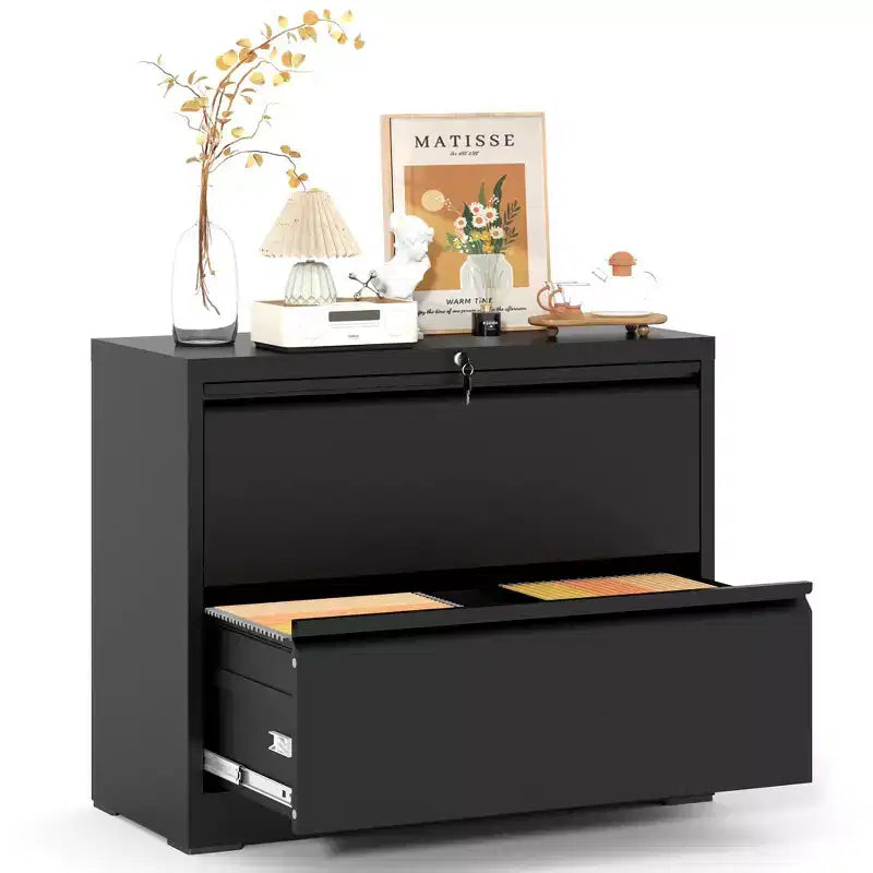 VIYET 28 2-Drawer White Lateral File Cabinet with Lock - Heavy-Duty Steel Storage for Letter/Legal/A4/F4, 110lbs Per Drawer, Under Desk, Modern