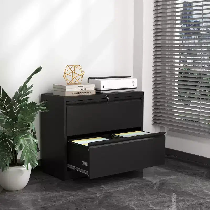 VIYET 28 Caisson de classement latéral blanc à 2 tiroirs avec serrure - Rangement en acier robuste pour format lettre/légal/A4/F4, 50 kg par tiroir, sous le bureau, moderne