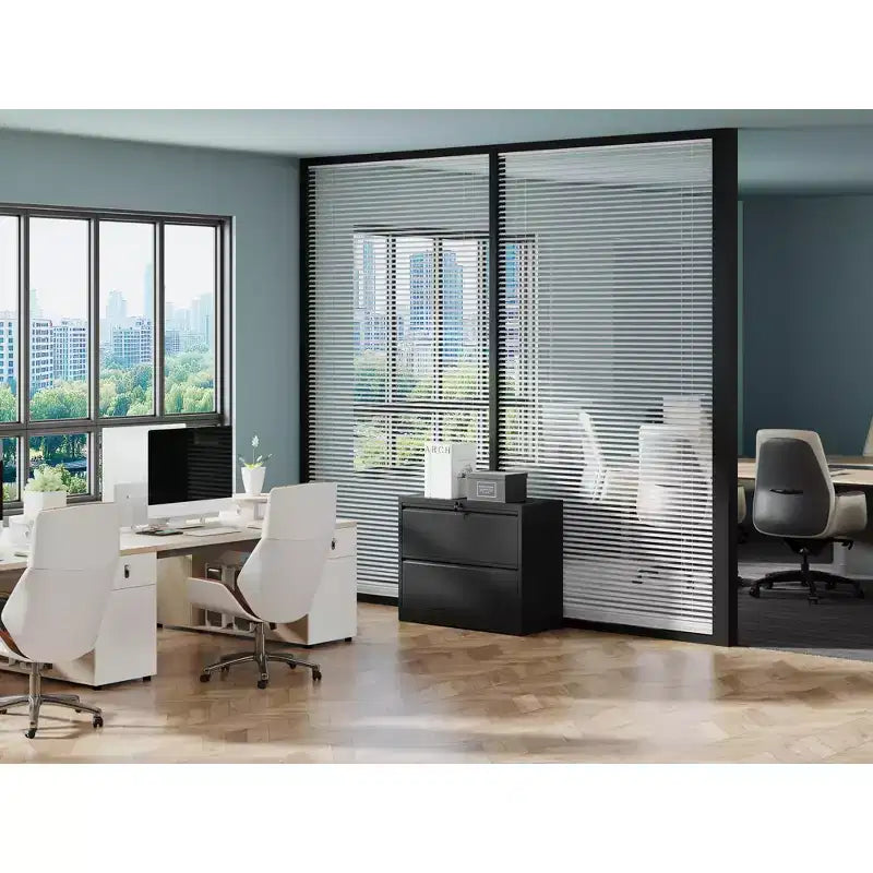 VIYET 28 Caisson de classement latéral blanc à 2 tiroirs avec serrure - Rangement en acier robuste pour format lettre/légal/A4/F4, 50 kg par tiroir, sous le bureau, moderne