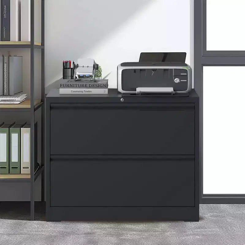 VIYET 28 Caisson de classement latéral blanc à 2 tiroirs avec serrure - Rangement en acier robuste pour format lettre/légal/A4/F4, 50 kg par tiroir, sous le bureau, moderne