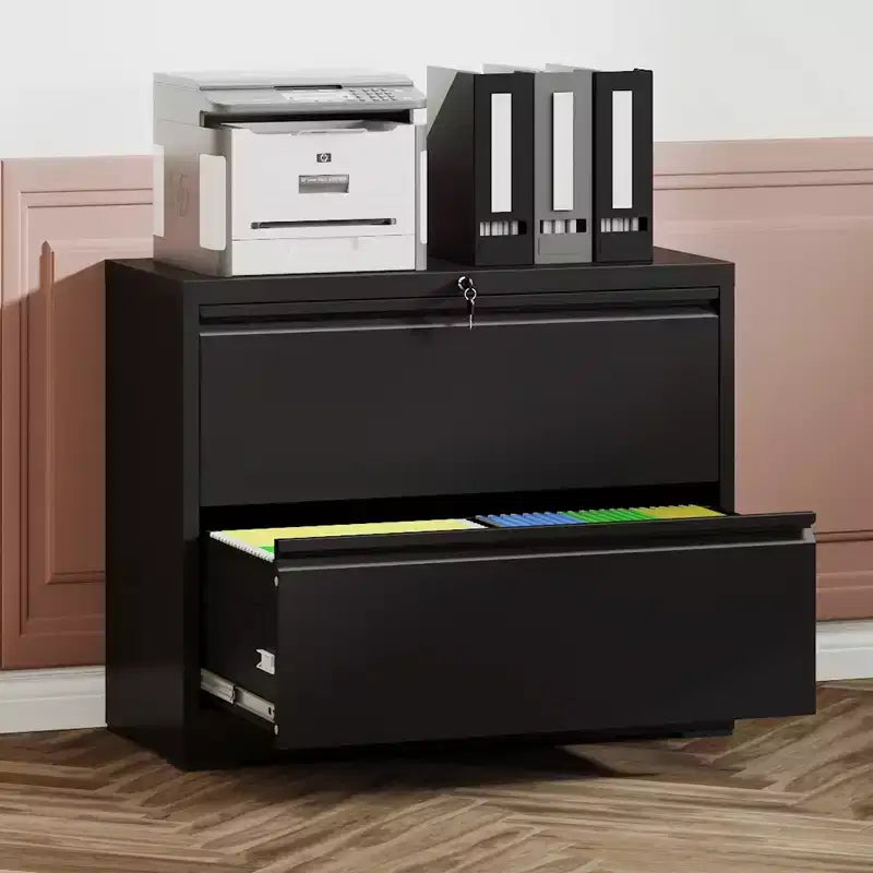 VIYET 28 Caisson de classement latéral blanc à 2 tiroirs avec serrure - Rangement en acier robuste pour format lettre/légal/A4/F4, 50 kg par tiroir, sous le bureau, moderne
