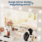 Coiffeuse Moderne Blanche de 119 cm avec Miroir, Lampe, Station de Charge, 3 Modes d'Éclairage Réglables, 7 Tiroirs de Rangement et 1 Porte