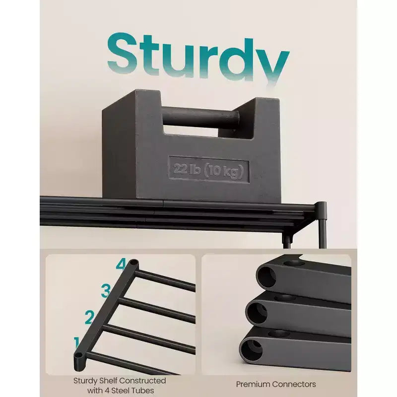 Étagère à chaussures empilable à 5 niveaux, organisateur de chaussures en métal de 92 cm avec capacité de 10 kg par niveau, droite et réversible pour l'entrée, noir