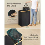 Panier à linge avec 2 couvercles, panier à double compartiment de 147 litres avec doublures amovibles, pour buanderie, chambre à coucher, salon