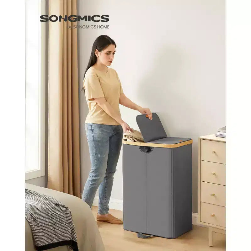 Panier à linge avec 2 couvercles, panier à double compartiment de 147 litres avec doublures amovibles, pour buanderie, chambre à coucher, salon