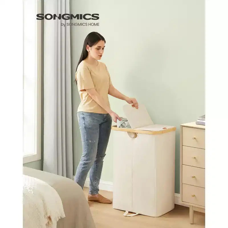Panier à linge avec 2 couvercles, panier à double compartiment de 147 litres avec doublures amovibles, pour buanderie, chambre à coucher, salon