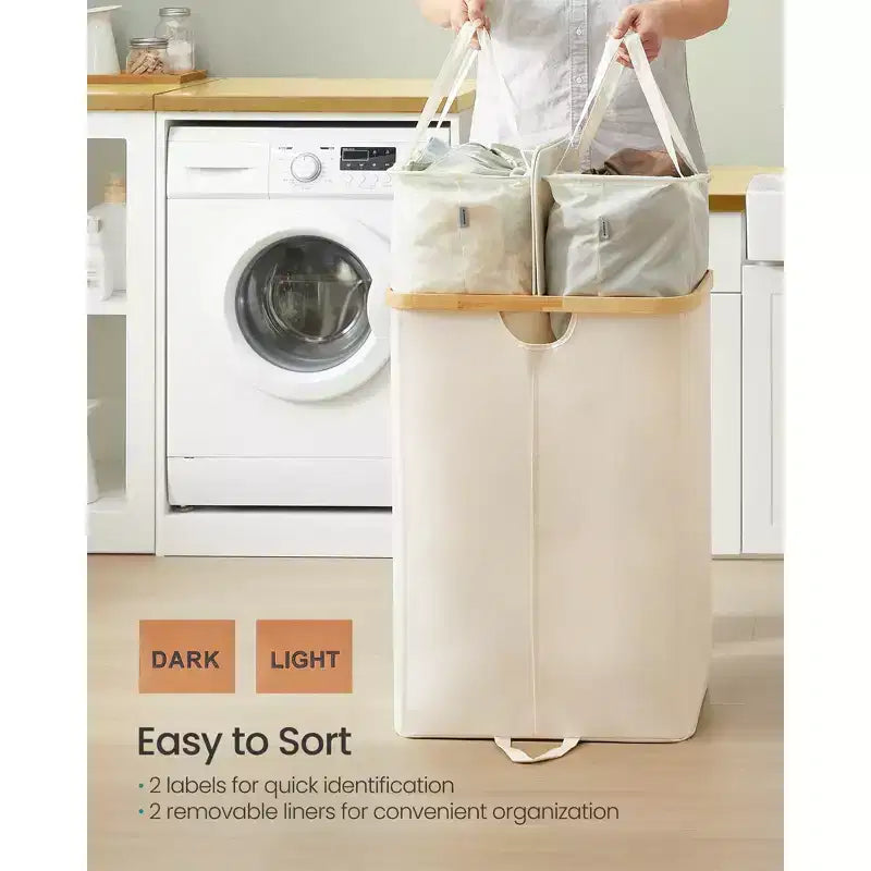 Panier à linge avec 2 couvercles, panier à double compartiment de 147 litres avec doublures amovibles, pour buanderie, chambre à coucher, salon