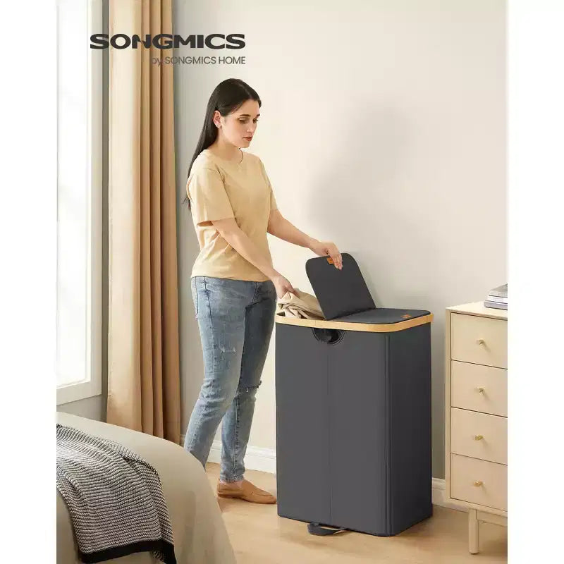 Panier à linge avec 2 couvercles, panier à double compartiment de 147 litres avec doublures amovibles, pour buanderie, chambre à coucher, salon