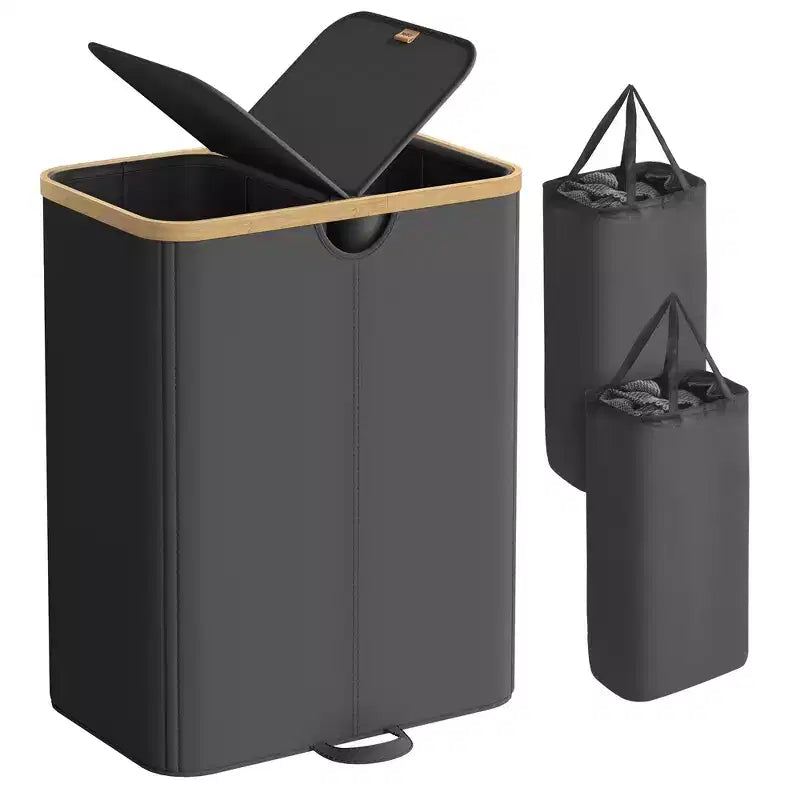 Panier à linge avec 2 couvercles, panier à double compartiment de 147 litres avec doublures amovibles, pour buanderie, chambre à coucher, salon
