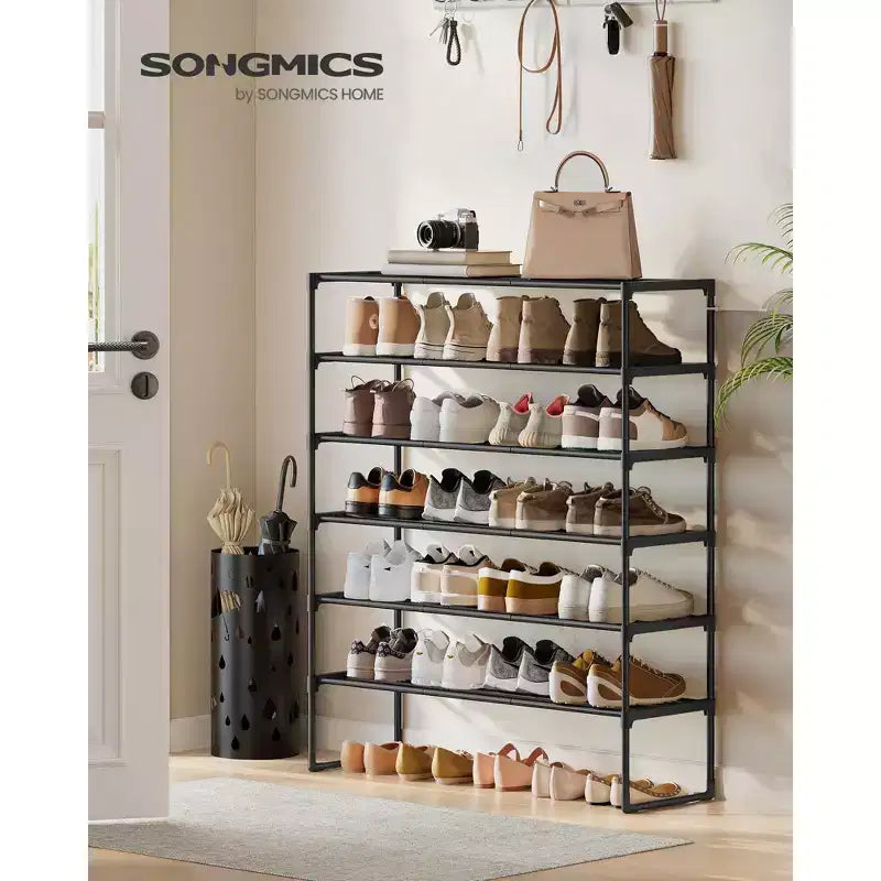 Range-chaussures empilable à 6 niveaux, organisateur de chaussures en métal de 92 cm avec une capacité de 10 kg par niveau, vertical et réversible pour entrée, noir