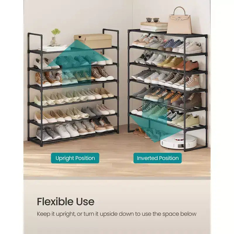 Range-chaussures empilable à 6 niveaux, organisateur de chaussures en métal de 92 cm avec une capacité de 10 kg par niveau, vertical et réversible pour entrée, noir