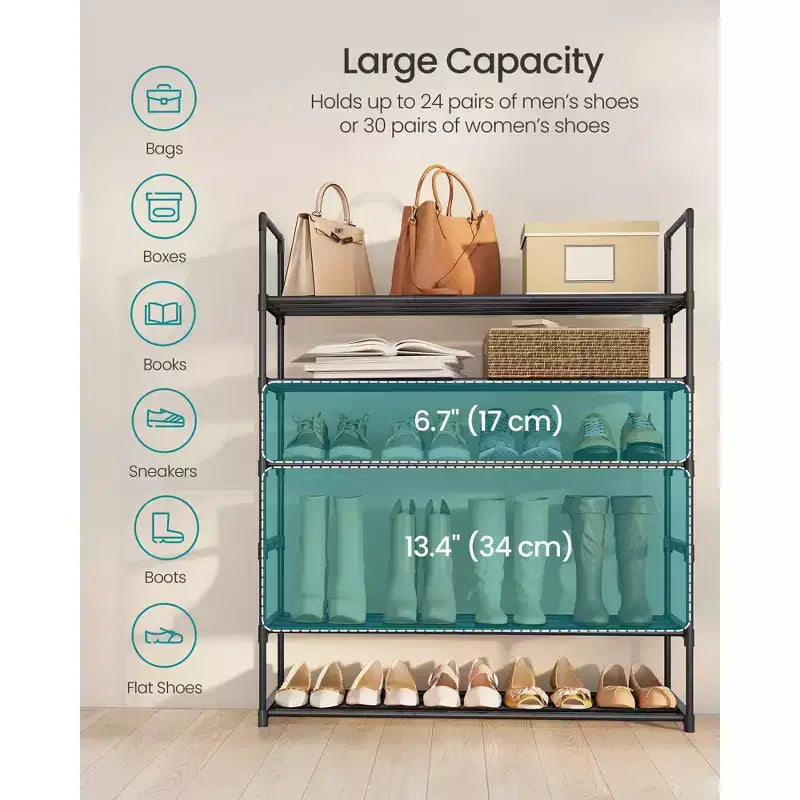 Range-chaussures empilable à 6 niveaux, organisateur de chaussures en métal de 92 cm avec une capacité de 10 kg par niveau, vertical et réversible pour entrée, noir